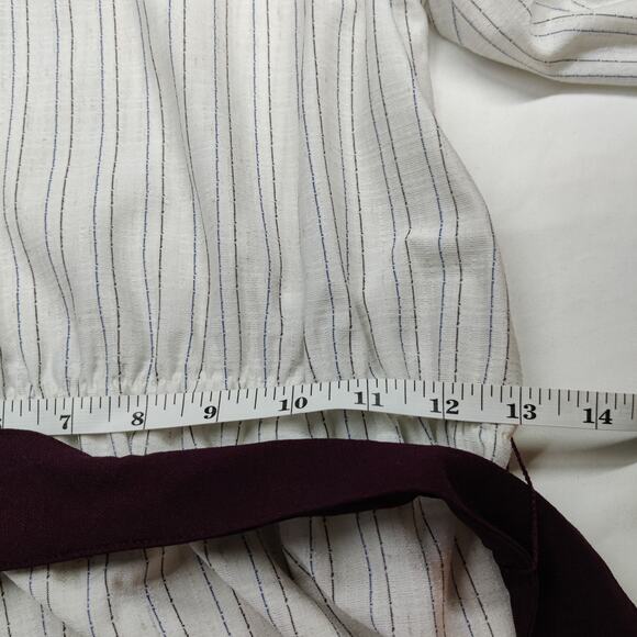 Vintage 70s White Brown Stripe 3/4 Sleeve Cottagecore Prairie Peasant Dress M/L - Picture 12 of 14